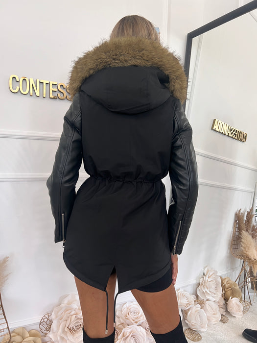 Jakna Diana-Parka jakna-J&J Collection-Crna sa braon krznom-S-Contessa