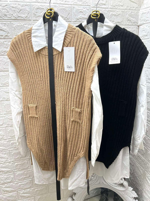 Komplet džemper sa košuljom Modena-Džemper-Simpa Moda-Crno - bela-Univerzalna-Contessa