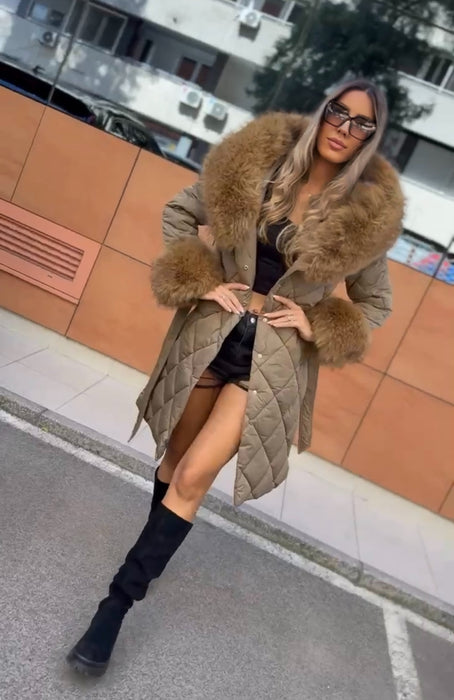 Jakna Oslo-Duga jakna-XuXu-Crna sa braon krznom-S-Contessa