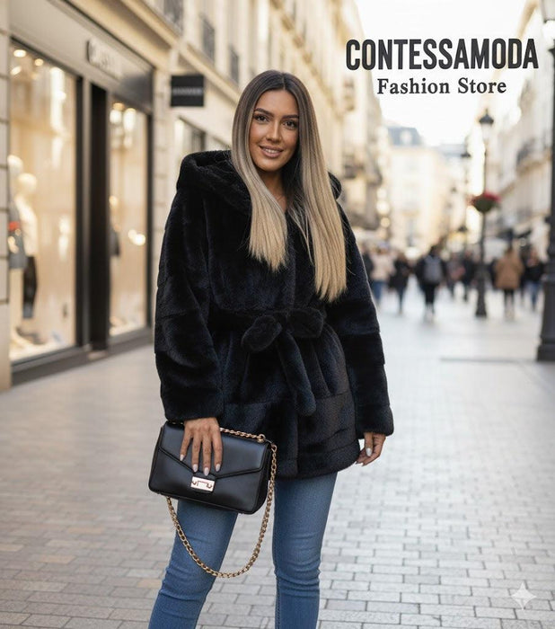 Teddy kaput Nora-Dugi kaput-J&J Collection-Crna-S/M-Contessa