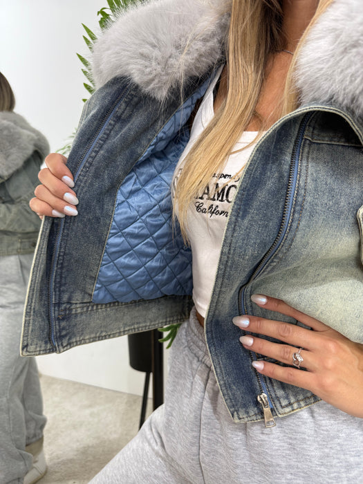 Teksas jakna Irena-Teksas jakna-J&J Collection-Teksas sa sivim krznom-S-Contessa