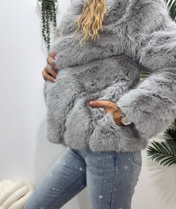 Bunda Braun-Kratka bunda-J&J Collection-Siva-S-Contessa