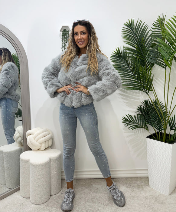 Bunda Braun-Kratka bunda-J&J Collection-Siva-S-Contessa