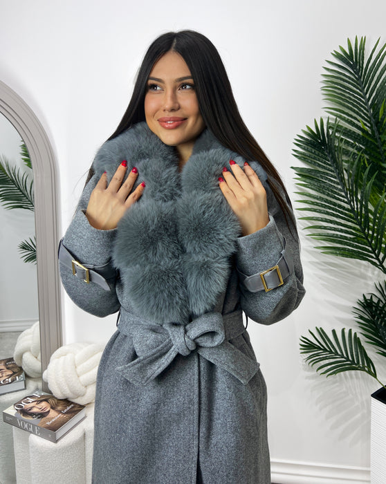 Kaput Kristina-Dugi kaput-J&J Collection-Siva-S-Contessa