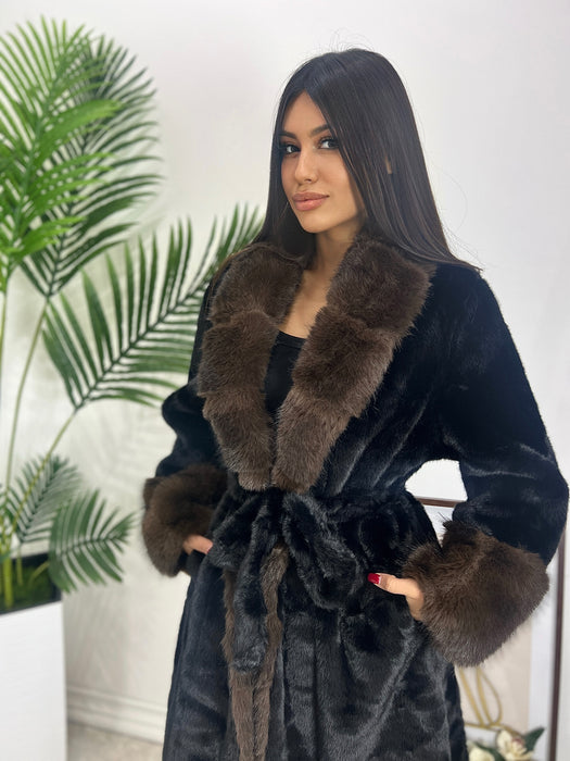 Bunda Mona-Duga bunda-J&J Collection-Crna sa braon krznom-Univerzalna-Contessa