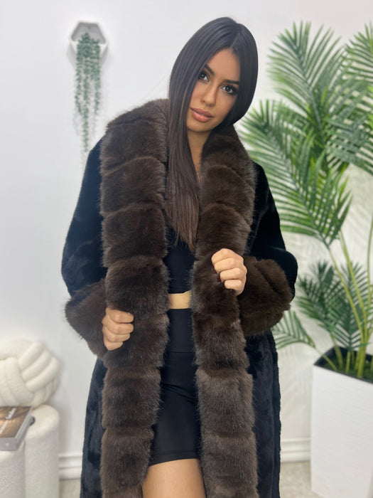 Bunda Mona-Duga bunda-J&J Collection-Crna sa braon krznom-Univerzalna-Contessa