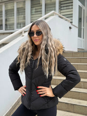 Jakna Isidora - crna sa bež prirodnim krznom | Contessa Moda