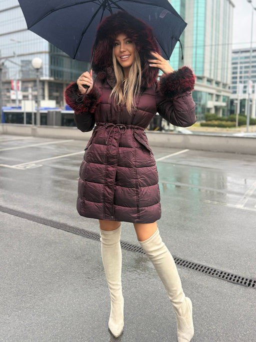 Jakna Polina - crvena sa crnim i crvenim eko krznom | Contessa Moda