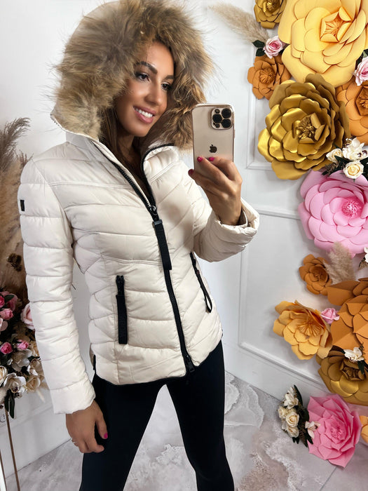 Ženska kratka štepana zimska jakna sa kapuljačom Torino 2022
