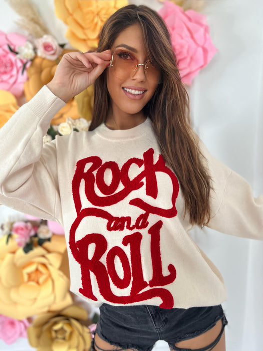 Ženski pamučni končani džemper Rock and Roll