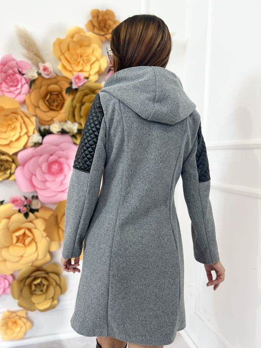  Ženski dugi strukirani sivi kaput Grey